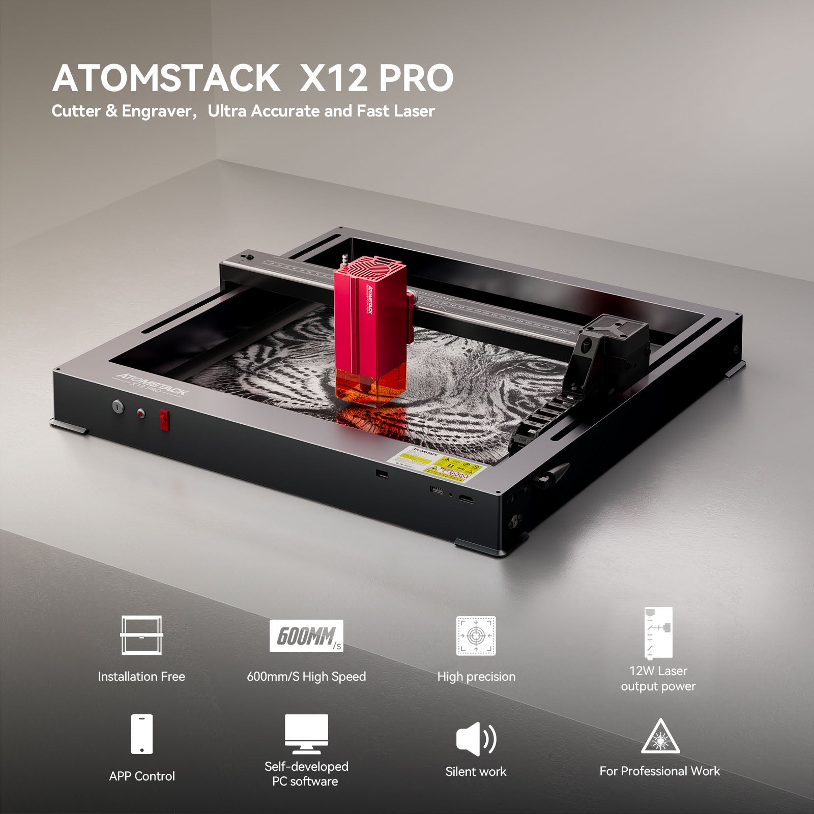 Atomstack X12 Pro 50W All-in-one 2nd Generation Laser Engraver w/ Free Heightening Feet Set