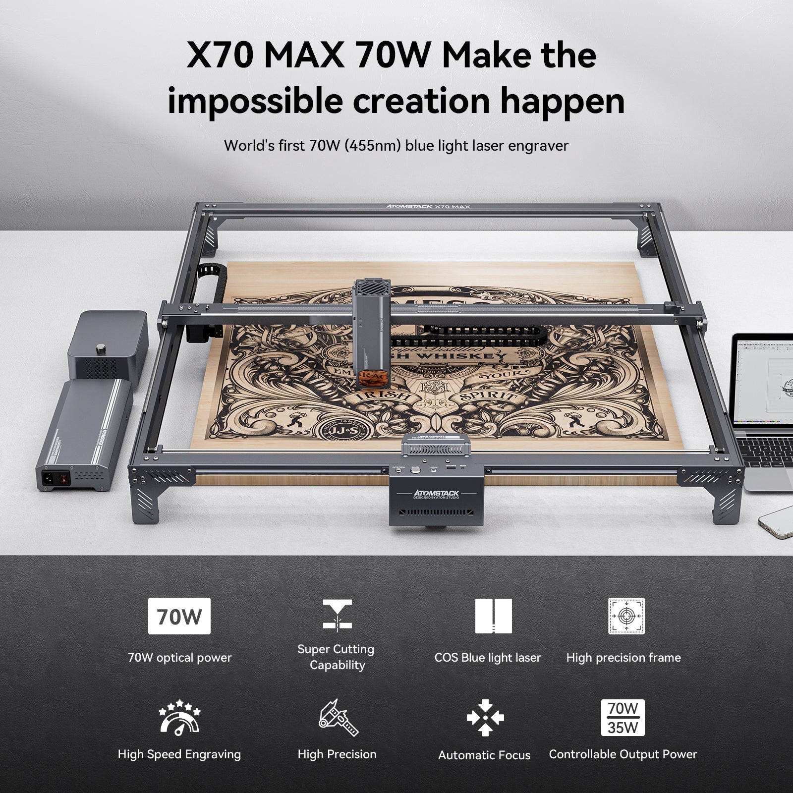 Atomstack X70 Max 360W Laser Engraver /w F60 Air Assist - 850*800MM Engraving Size