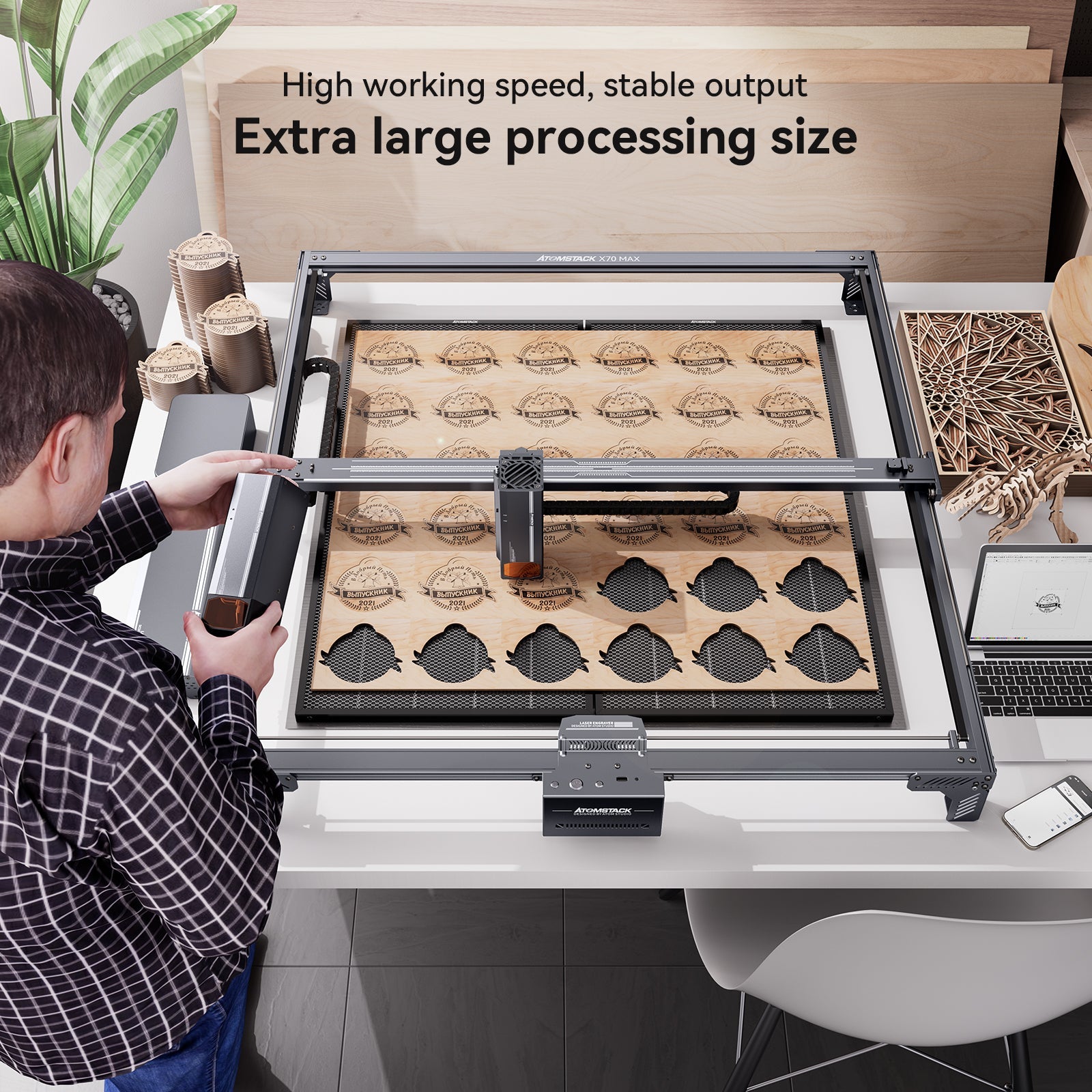 Atomstack X70 Max 360W Laser Engraver /w F60 Air Assist - 850*800MM Engraving Size
