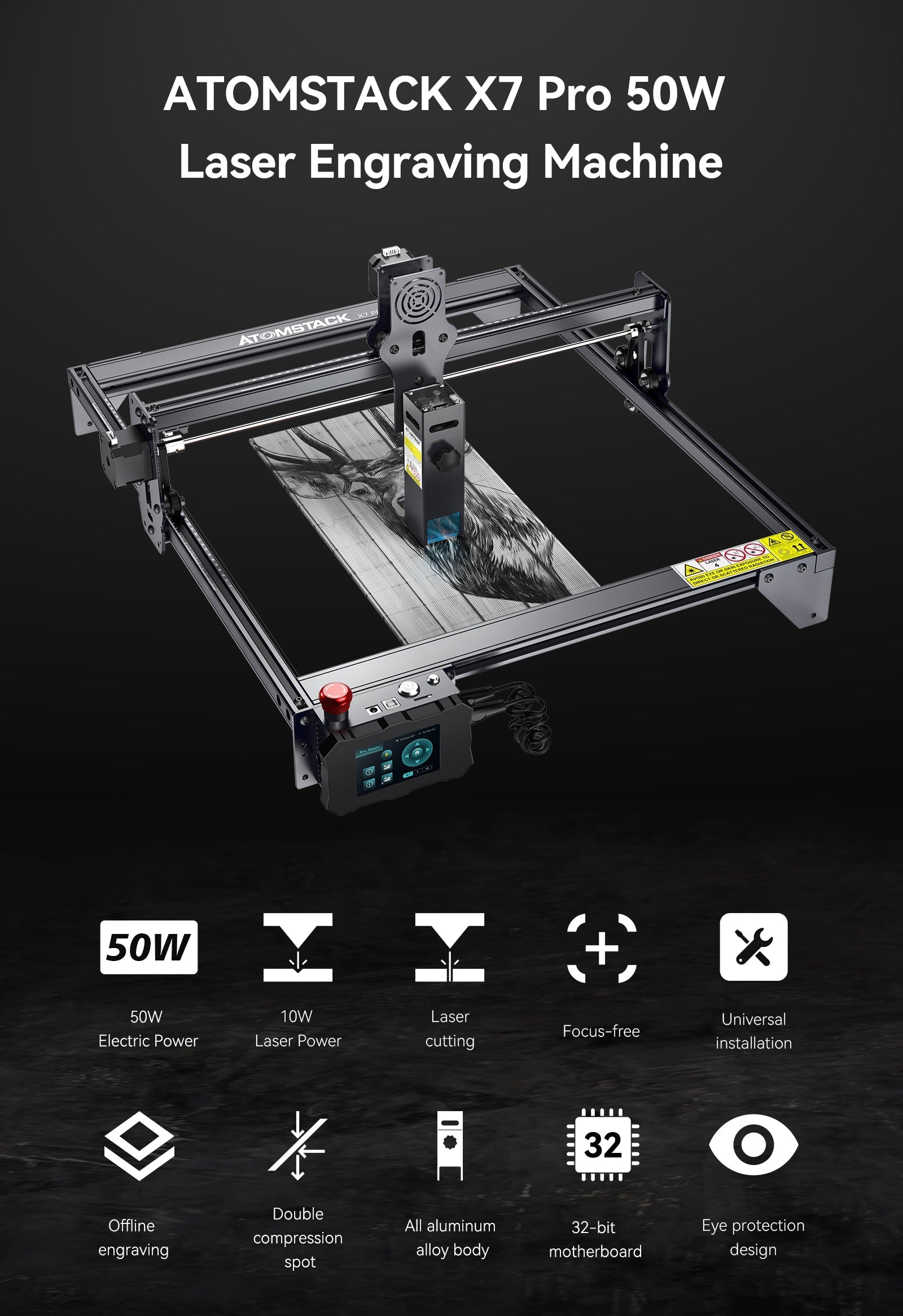 Atomstack X7 Pro 50W Cutter & Engraving Machine + R1 PRO Multi-function Chuck Rotary